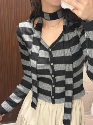 Retro Ribbed Border Button Crop Cardigan T-shirt