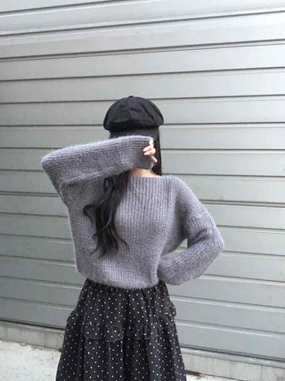 Soft Fuzzy Boat Neck Crop Knit