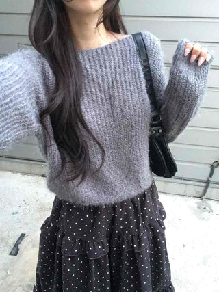 Soft Fuzzy Boat Neck Crop Knit