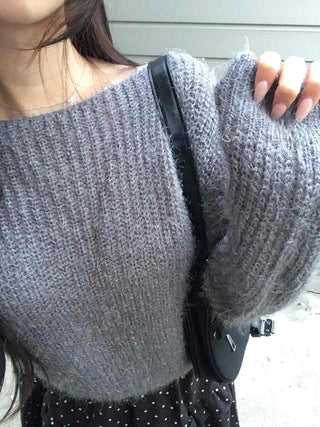 Soft Fuzzy Boat Neck Crop Knit
