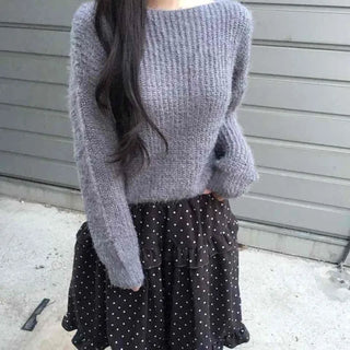 Soft Fuzzy Boat Neck Crop Knit