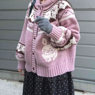 Vintage Argyle Jacquard Oversized Knit Cardigan