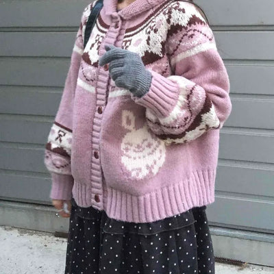 Vintage Argyle Jacquard Oversized Knit Cardigan