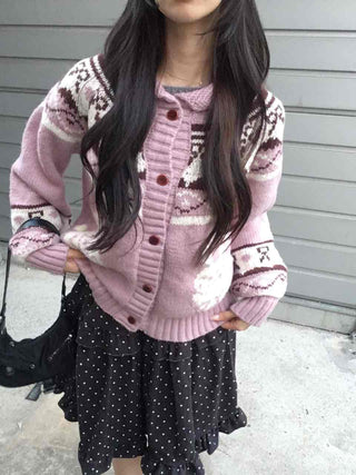 Vintage Argyle Jacquard Oversized Knit Cardigan