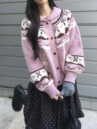 Vintage Argyle Jacquard Oversized Knit Cardigan