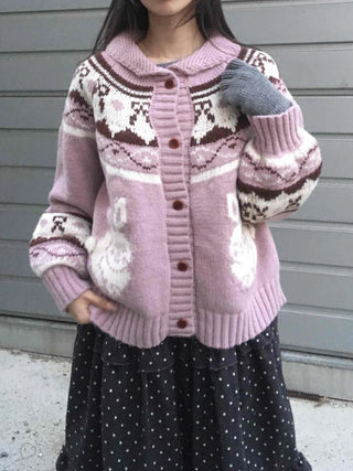 Vintage Argyle Jacquard Oversized Knit Cardigan