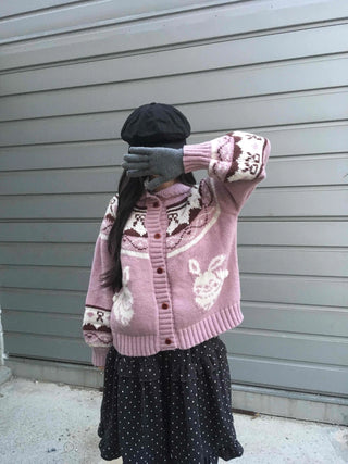 Vintage Argyle Jacquard Oversized Knit Cardigan