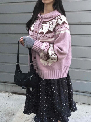 Vintage Argyle Jacquard Oversized Knit Cardigan