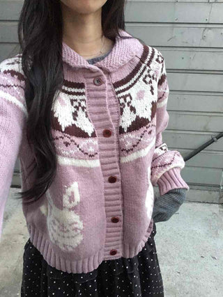 Vintage Argyle Jacquard Oversized Knit Cardigan