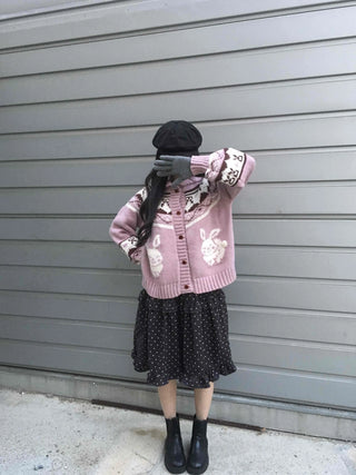 Vintage Argyle Jacquard Oversized Knit Cardigan