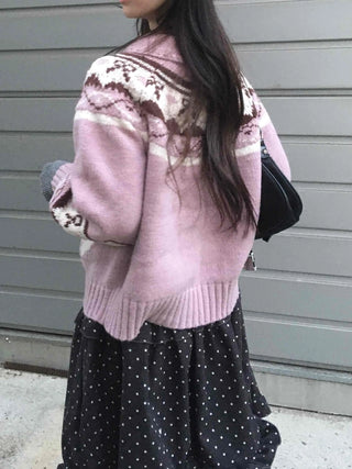 Vintage Argyle Jacquard Oversized Knit Cardigan