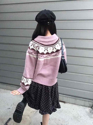 Vintage Argyle Jacquard Oversized Knit Cardigan