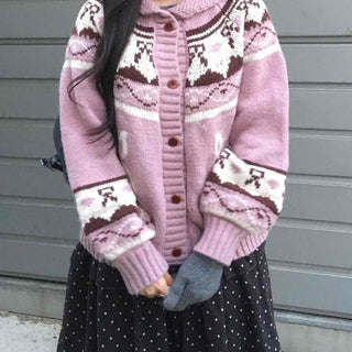 Vintage Argyle Jacquard Oversized Knit Cardigan