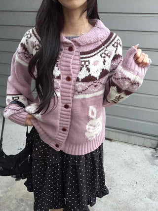 Vintage Argyle Jacquard Oversized Knit Cardigan
