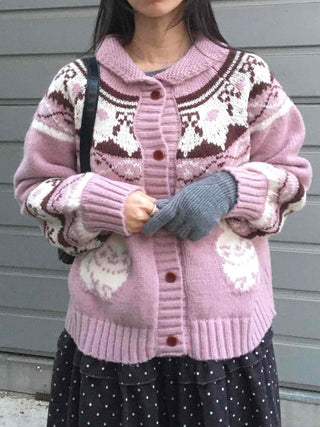 Vintage Argyle Jacquard Oversized Knit Cardigan