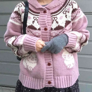 Vintage Argyle Jacquard Oversized Knit Cardigan
