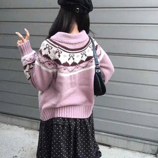 Vintage Argyle Jacquard Oversized Knit Cardigan