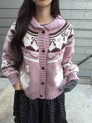 Vintage Argyle Jacquard Oversized Knit Cardigan