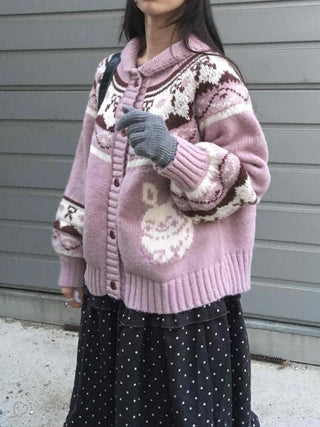 Vintage Argyle Jacquard Oversized Knit Cardigan