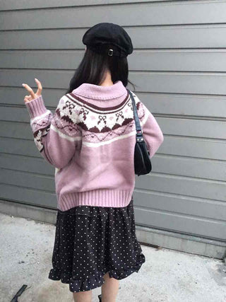 Vintage Argyle Jacquard Oversized Knit Cardigan