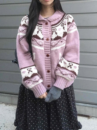 Vintage Argyle Jacquard Oversized Knit Cardigan