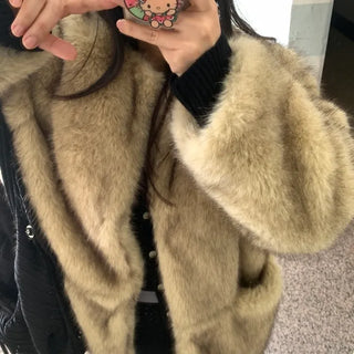 Soft Faux Fur Collarless Crop Boxy Coat