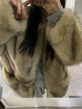 Soft Faux Fur Collarless Crop Boxy Coat