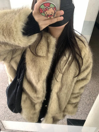 Soft Faux Fur Collarless Crop Boxy Coat