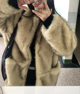 Soft Faux Fur Collarless Crop Boxy Coat