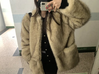 Soft Faux Fur Collarless Crop Boxy Coat