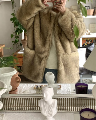 Soft Faux Fur Collarless Crop Boxy Coat