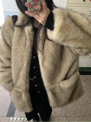 Soft Faux Fur Collarless Crop Boxy Coat