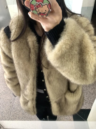 Soft Faux Fur Collarless Crop Boxy Coat