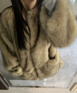 Soft Faux Fur Collarless Crop Boxy Coat
