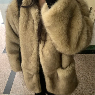 Soft Faux Fur Collarless Crop Boxy Coat