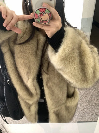 Soft Faux Fur Collarless Crop Boxy Coat