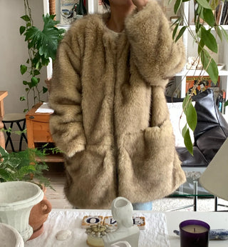 Soft Faux Fur Collarless Crop Boxy Coat