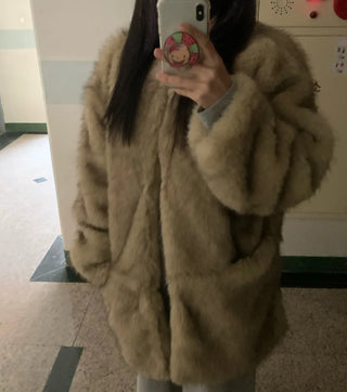 Soft Faux Fur Collarless Crop Boxy Coat
