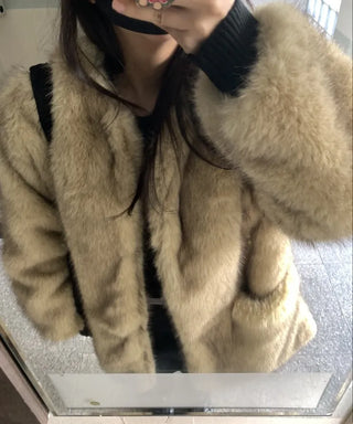 Soft Faux Fur Collarless Crop Boxy Coat