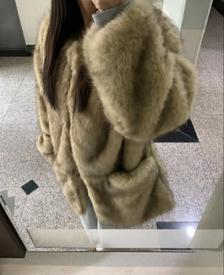 Soft Faux Fur Collarless Crop Boxy Coat