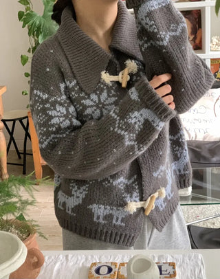 Fair Isle Toggle Shawl Collar Fleece Cardigan