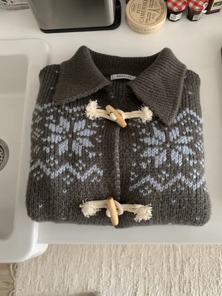 Fair Isle Toggle Shawl Collar Fleece Cardigan