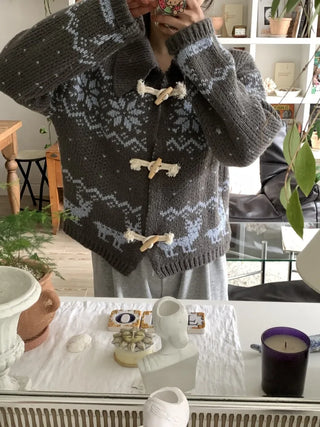 Fair Isle Toggle Shawl Collar Fleece Cardigan