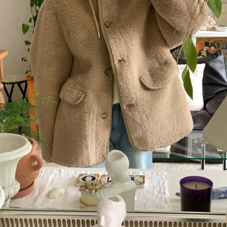 Cozy Hooded Fleece Double Button Short Coat