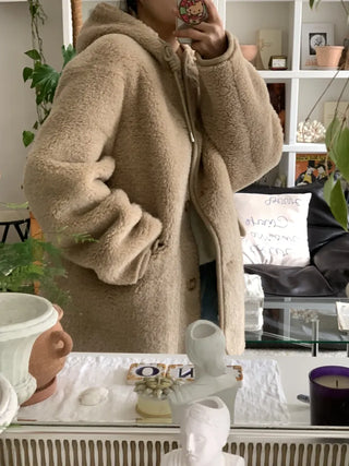 Cozy Hooded Fleece Double Button Short Coat