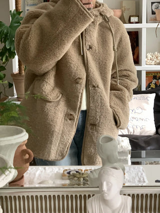 Cozy Hooded Fleece Double Button Short Coat