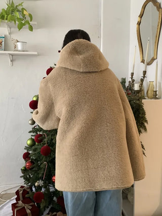 Cozy Hooded Fleece Double Button Short Coat