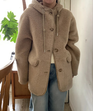Cozy Hooded Fleece Double Button Short Coat