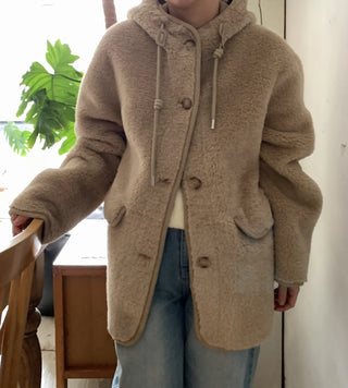 Cozy Hooded Fleece Double Button Short Coat