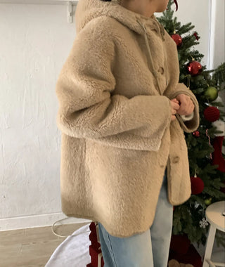 Cozy Hooded Fleece Double Button Short Coat